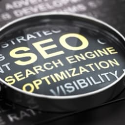 Un loupe permettant de lire SEO en gros et avec des caratere en OR